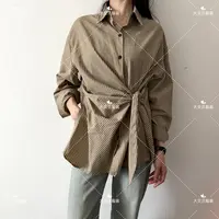 新款韩系复古高级感条纹绑带收腰显瘦长袖衬衫8830