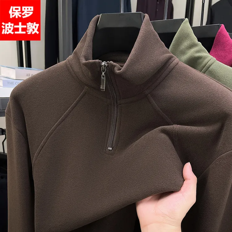 保罗秋冬徳绒半拉链卫衣亲肤百搭T恤轻奢痞帅polo衫高级感打底衫