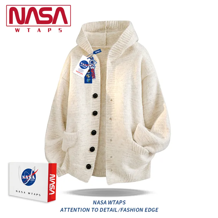 NASA WTAPS慵懒风连帽开衫毛衣男款春秋宽松高级感针织衫情侣外套