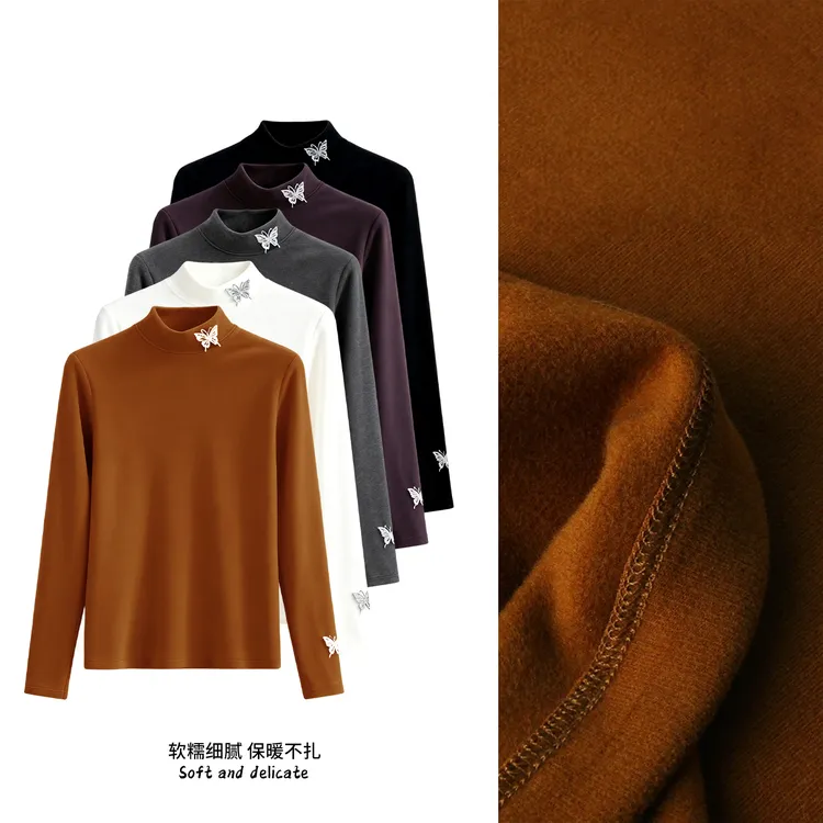 水晶之恋~设计师高定！蝴蝶烫钻潮流小立领长袖！女士修身t恤