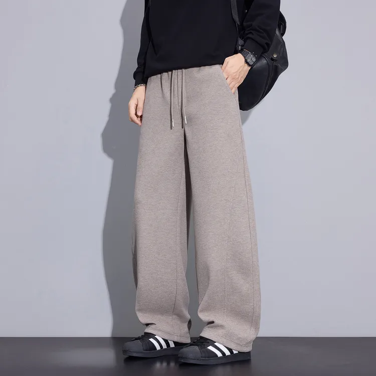 Kuvine高端简约羊毛保暖2025秋冬季宽松直筒百搭小弯刀休闲裤男款