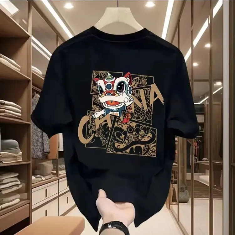 七夕成人礼大红国潮重磅短袖t恤潮流时尚宽松上衣本命年红男装