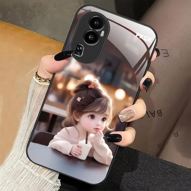 适用【OPPO Reno10】喝茶女孩液态玻璃手机壳 超薄防摔 网红时尚