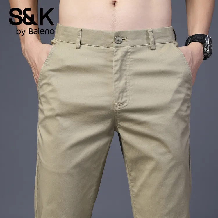 班尼路S&K高端纯棉休闲裤男士2025秋季加绒修身直筒舒适免烫商务