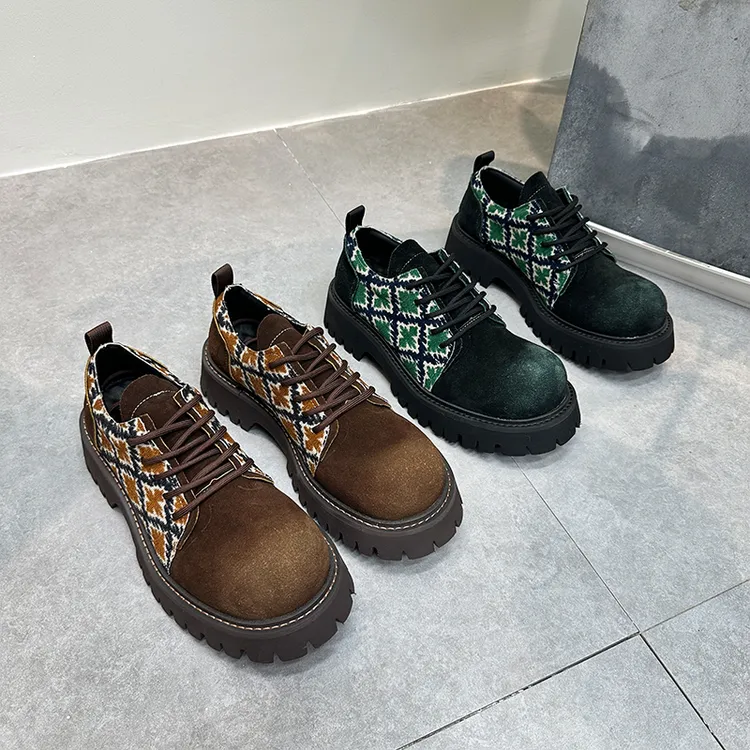 高端轻奢翻毛皮德比鞋春季新款厚底增高轻便大头鞋百搭时尚男皮鞋