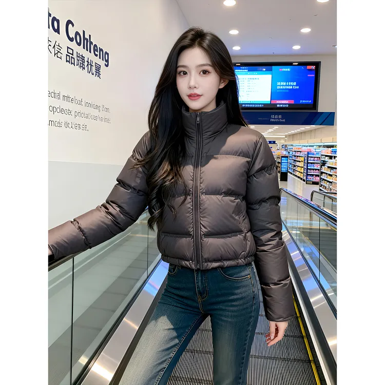 美拉德复古穿搭短款立领棉服女秋冬设计感休闲百搭加厚面包棉服潮