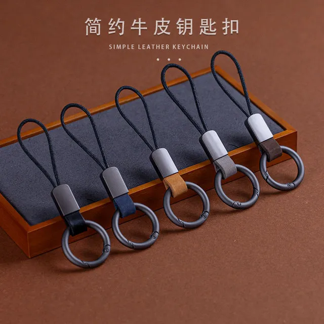 简约牛皮汽车钥匙扣车用锁匙扣真皮钥匙手绳防丢弹簧圈男女款高档