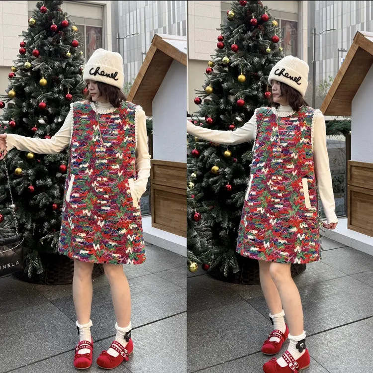 YDFSTUDIO小众【派对氛围】欧货重工高品设计感拼接内搭+背心裙套装