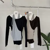 新品绑带拼色上衣