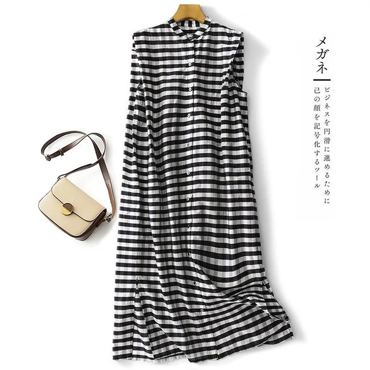 连衣裙DS女韩系遮肚子轻奢高级感2025爆款格纹中长裙无袖裙女款