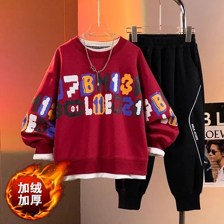 男秋冬款运动风2025新款洋气男童宽松中大童韩版潮流帅气