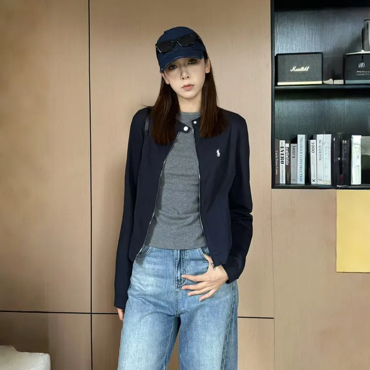 藏蓝色短款百搭外套高个子女早秋季新款气质显瘦长袖短款Am25906
