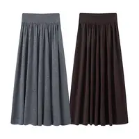 迪家松紧高腰厚款半身裙秋季捏褶半裙百褶裙A字洋气春秋新款-1130