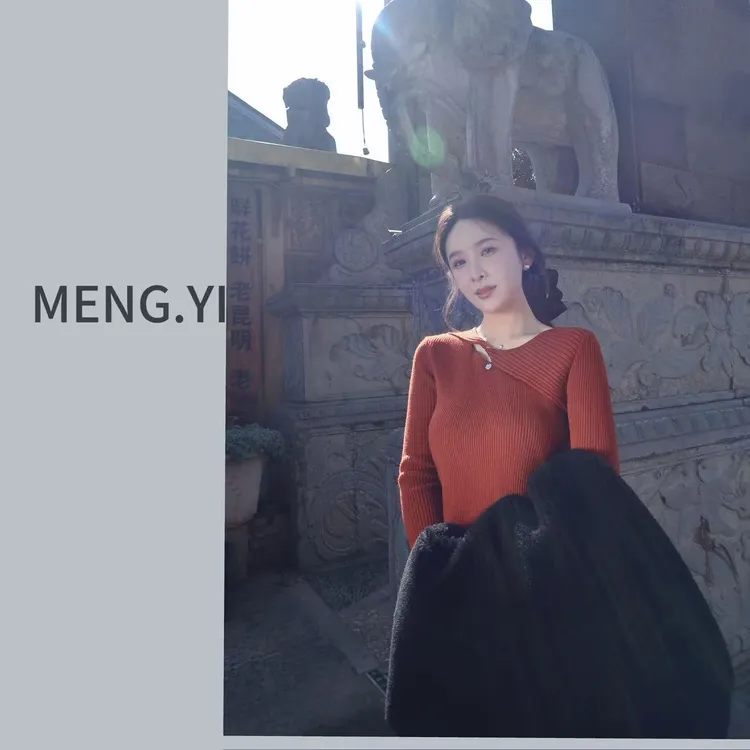 MENG.YI加厚镂空褶皱显瘦毛衣打底衫5448