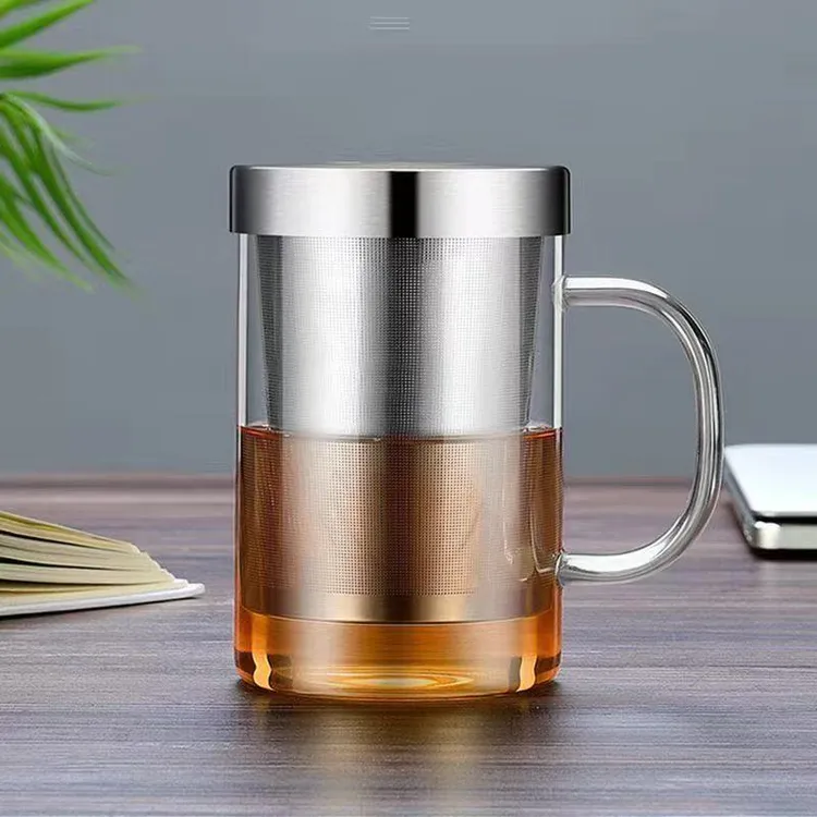 泡茶玻璃大容量内胆茶水分离泡茶杯过滤玻璃杯带盖有过滤网家用