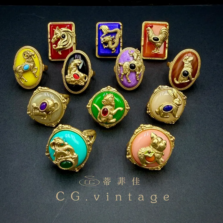 铜合金琉璃戒指 【十二生肖】戒指手工复古编织古法vintage国潮风
