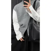 龙叨叨秋季新品潮流韩系慵懒风拼接衬衫百搭针织衫外套男