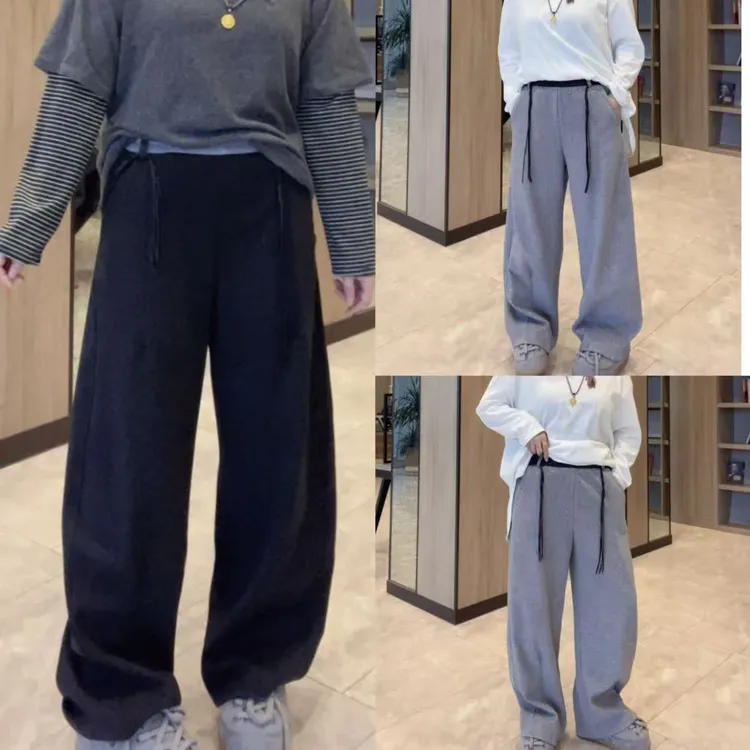 卫裤松紧腰抽绳拼接撞色加绒加厚休闲裤女宽松阔腿裤（卡码拍大）