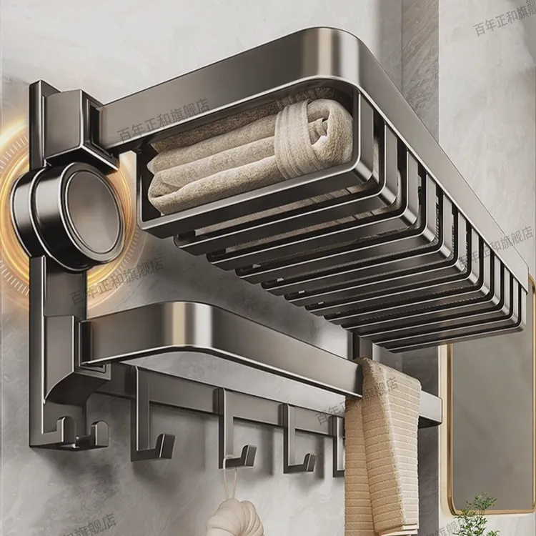 吸盘式毛巾架卫生间免打孔浴巾架浴室置物架一体挂杆厕所浴巾架子