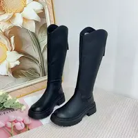 9961-5 新款时尚百搭圆头气质厚底长靴加绒