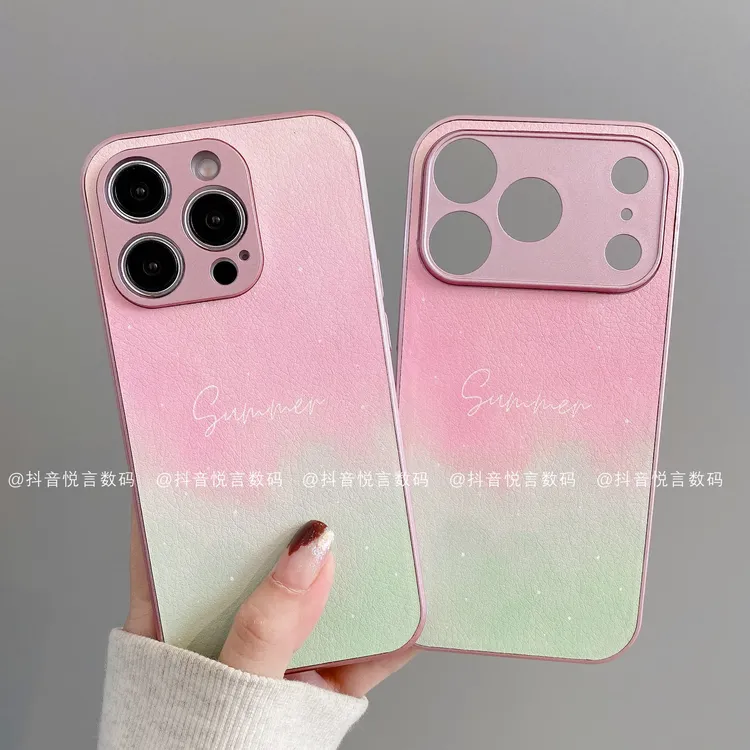 金属皮革适用iphone17promax苹果16手机壳15/14/13/12/11华为晕染