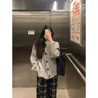D799秋冬高领韩系口袋排扣麻花复古懒慵风百搭毛衣外套