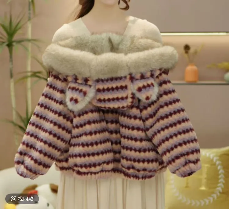 女童加绒外套冬季防寒保暖仿皮草上衣儿童双面秋冬派克服毛衣冬装