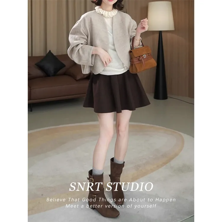 韩系复古气质百搭半身裙女秋冬新款高腰a字小个子百搭显瘦短裙子