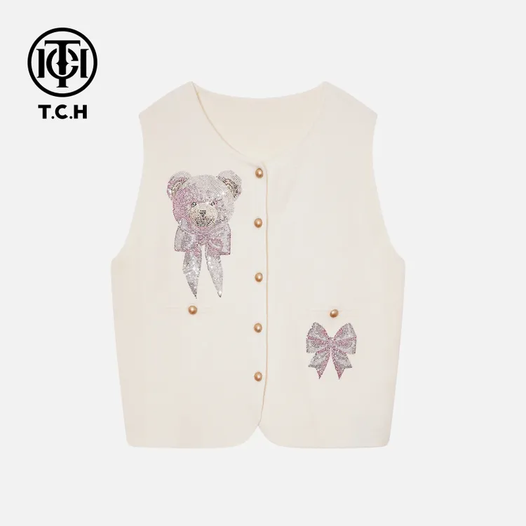 TCH【冬季穿搭】冬款新上时尚洋气烫钻女装白色针织衫T75D09E5040