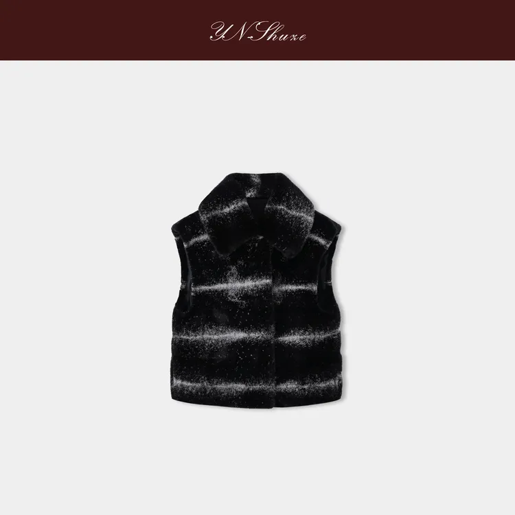 YN-SHUZE【墨雪浮光】设计师冬季短款貂毛无袖马甲SZ-YNB-22501