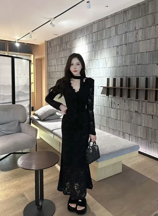 【田姜女装 】气质秋冬蕾丝连衣裙