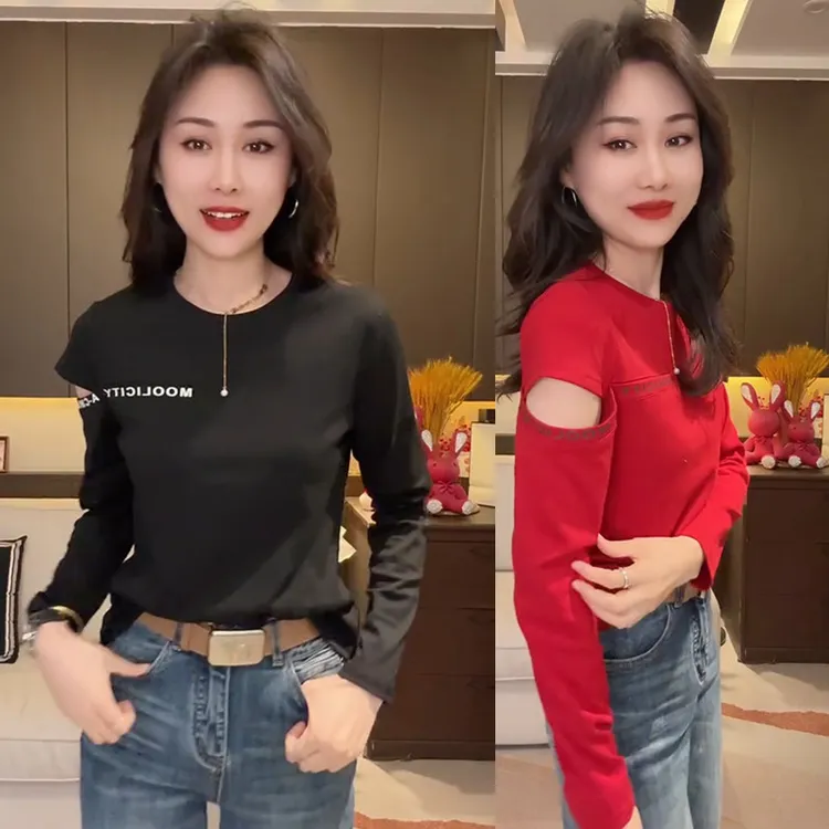 网红爆款时尚减龄修身显瘦圆领纯色T恤女气质休闲简约通勤上衣潮