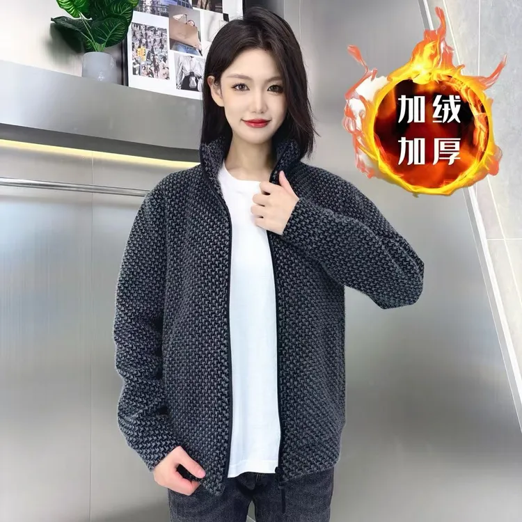 千鸟格男士冬季加绒加厚外套休闲简约宽松保暖时尚夹克外套JH670