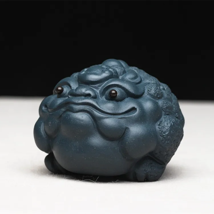 紫砂茶宠宜兴貔貅摆件手工墨绿泥金蟾蜍雕塑茶具茶盘配件工艺品