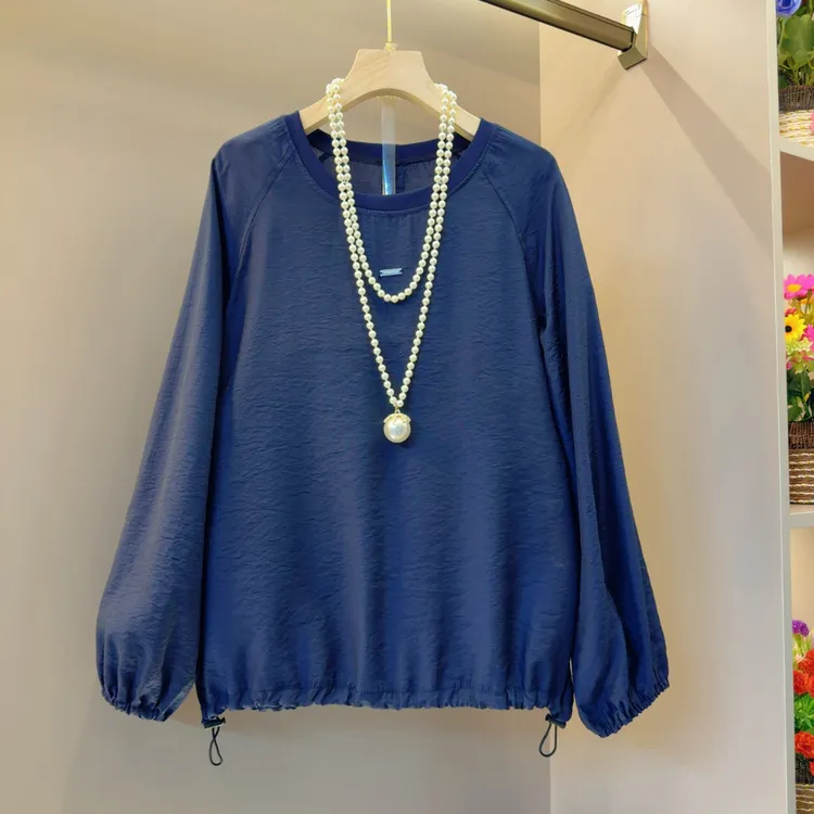 小众气质独特底摆抽绳时尚简约长袖小衫衣长64左右