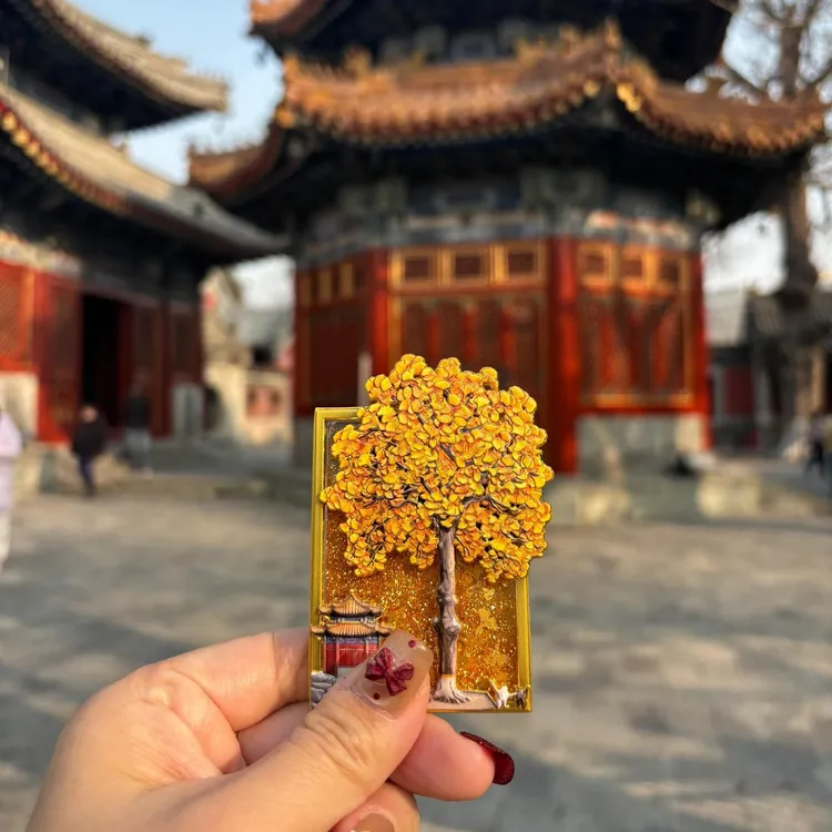 超美故宫文创秋天万寿寺冰箱贴丨金属落叶节日文创送人生日礼物