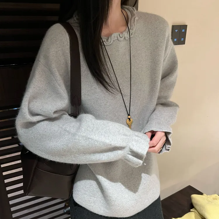 【韩系花边领】设计感老钱风秋冬季百搭毛衣女时尚洋气韩版宽松上衣