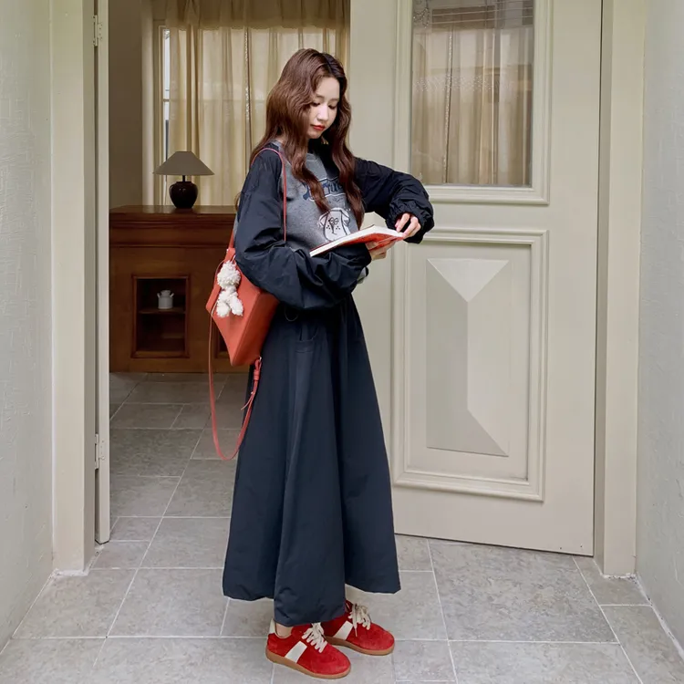 长袖拼接卫衣休闲套装女秋季2025高级感韩系半身裙两件穿搭一整套