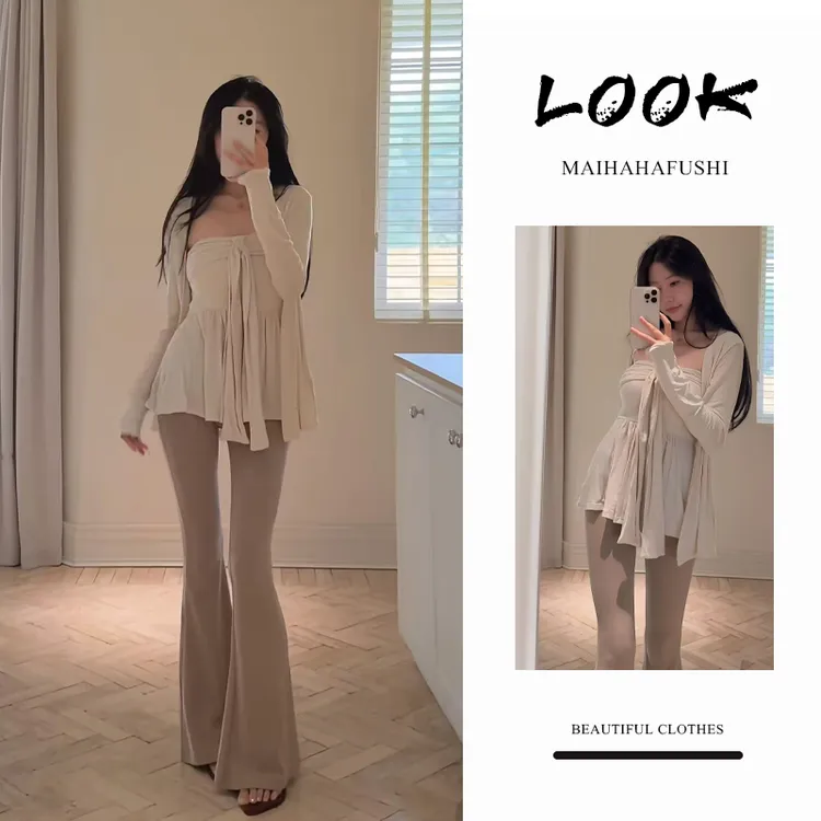 夏季时尚一整套女装2025新款温柔薄款开衫抹胸背心休闲裤三件套