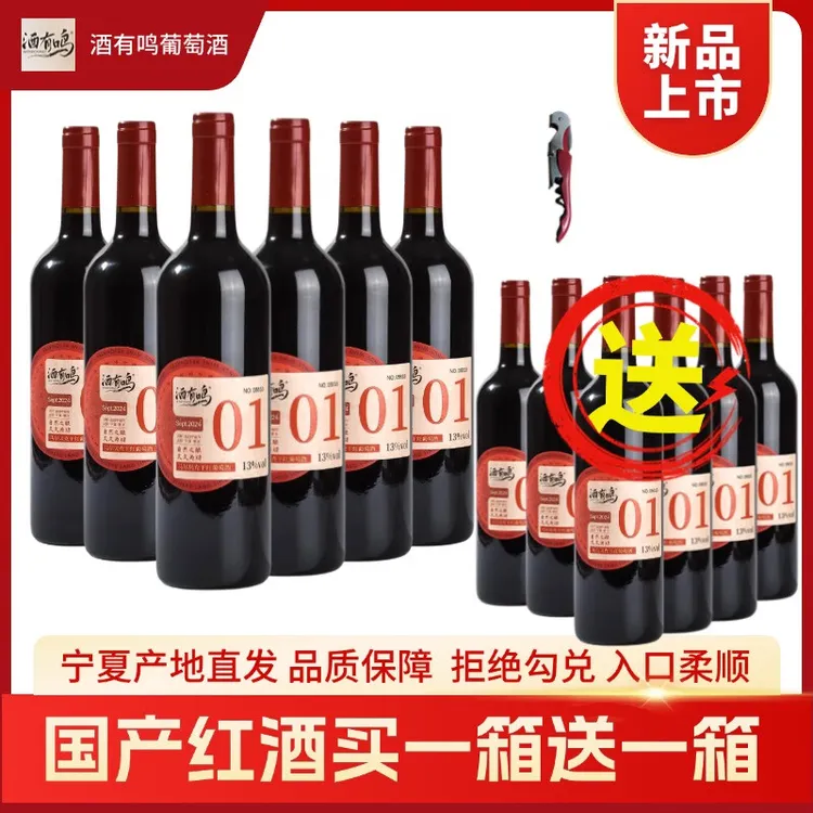 【买1箱送1箱共计12瓶】宁夏贺兰山东麓马尔贝克干红葡萄酒国产红酒
