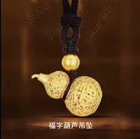 合金项链 古法花纹金色镂空葫芦福禄项链合金小胖福转运珠项链