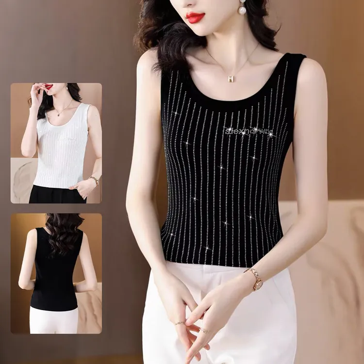 夏季新款吊带背心女士洋气小衫镶钻显瘦打底衫无袖内搭上衣L626