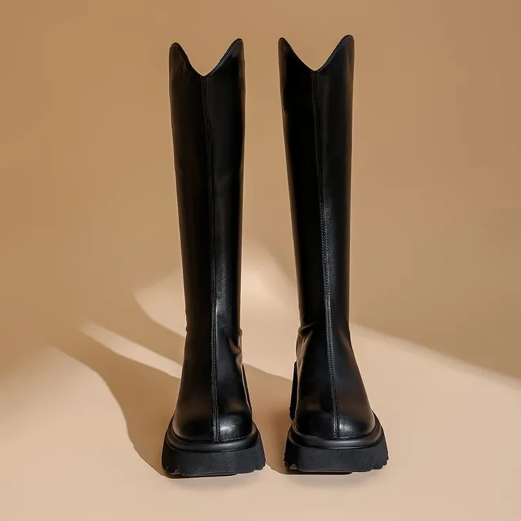 小个子厚底韩版增高V口英伦风长筒骑士靴秋冬时尚百搭瘦瘦靴长靴