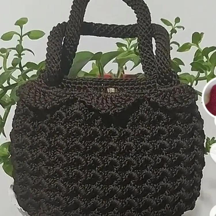 手工钩织 风尾花手提式小包包 咖啡色 方便时尚