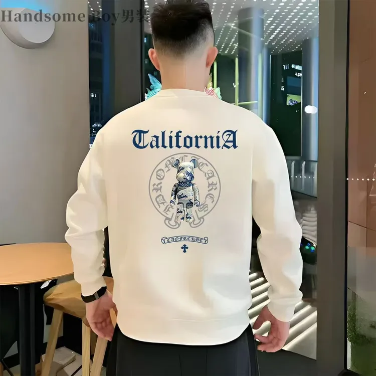 男士成熟痞帅卫衣秋冬加绒新款2025爆款时尚潮流宽松圆领保暖打底