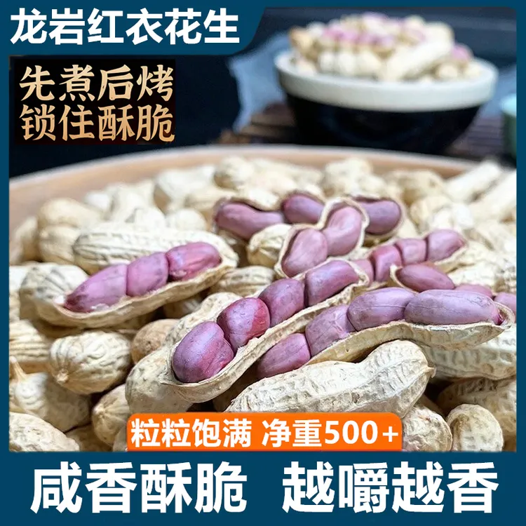 新货【净重500克+】龙岩特产湿烤红衣花生咸香酥脆下酒美味解馋零食