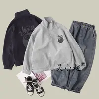 吴小越w1815男童立领加绒卫衣秋冬新款韩版宽松儿童上衣男孩冬装