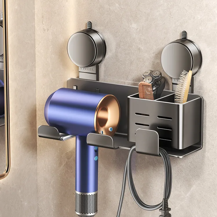 吸盘吹风机置物架太空铝免打孔卫生间适用戴森电吹风筒支架挂架子