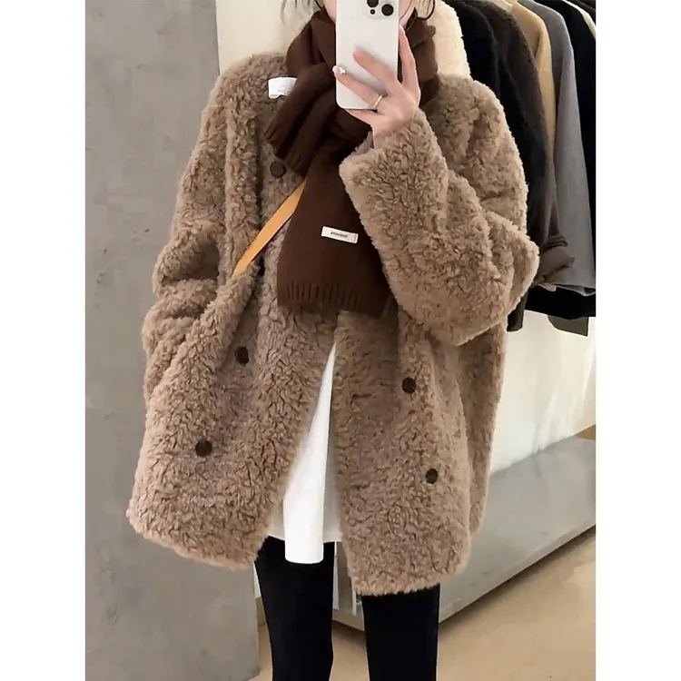 慵懒风软糯韩版外套女中长款v领潮2025新款爆款小香风卡其百搭