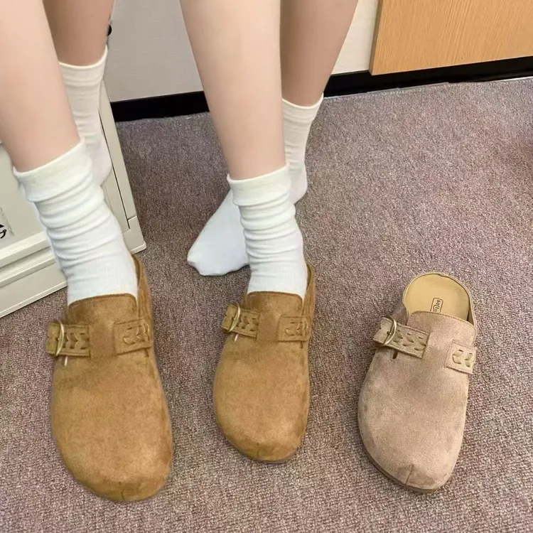 巨软巨舒服卡皮巴拉头型复古绒面内增高百搭博肯半托